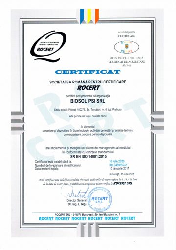 Certificat SR EN ISO 14001:2015