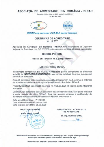 Certificat de acreditare RENAR LI 737